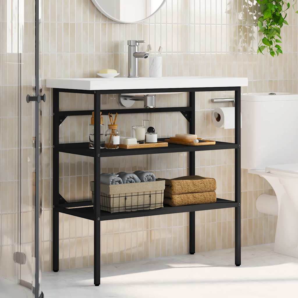 Estrutura p/ lavatório casa de banho ferro 79x38x83 cm preto