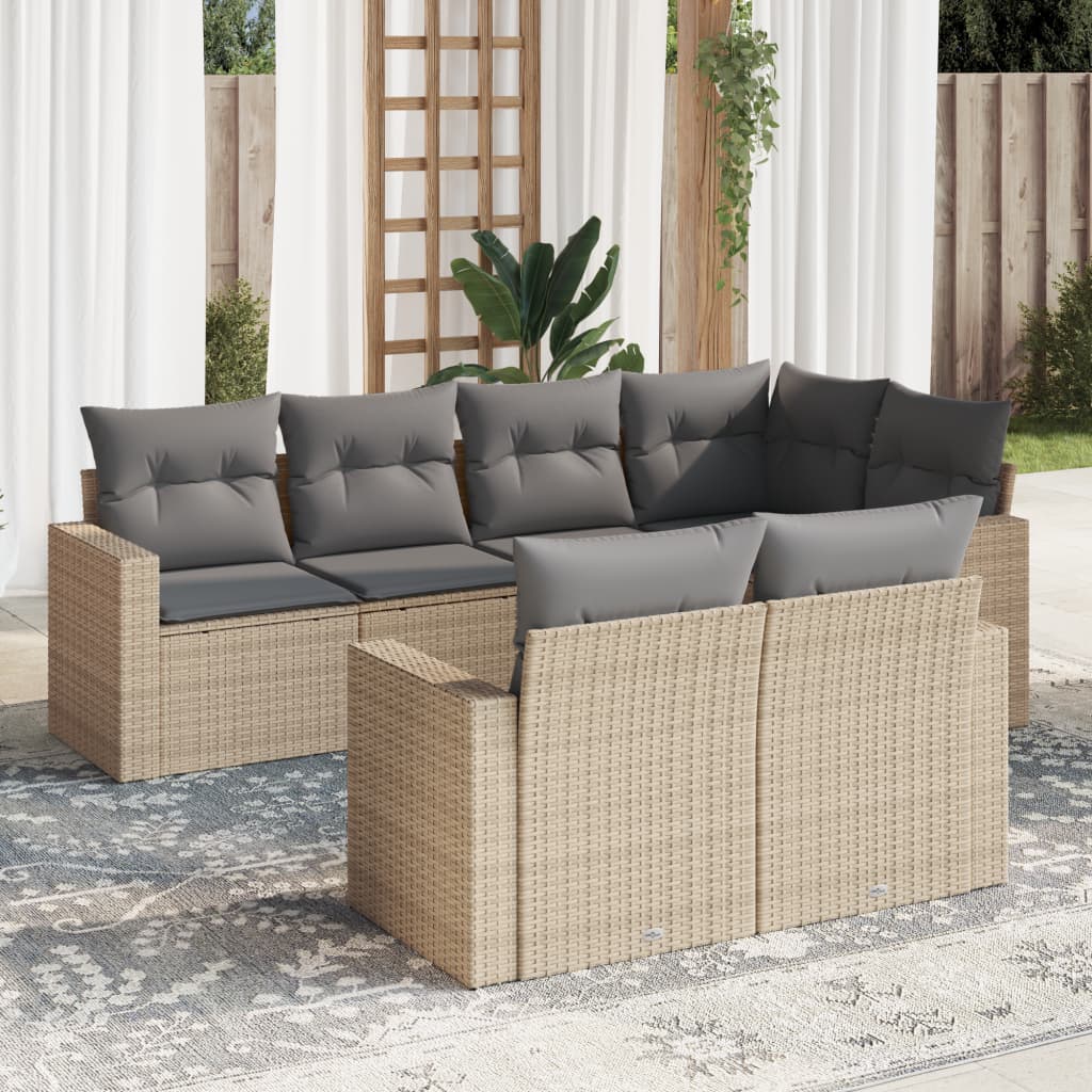 7 Pcs conjunto de sofás p/ jardim com almofadões vime PE bege