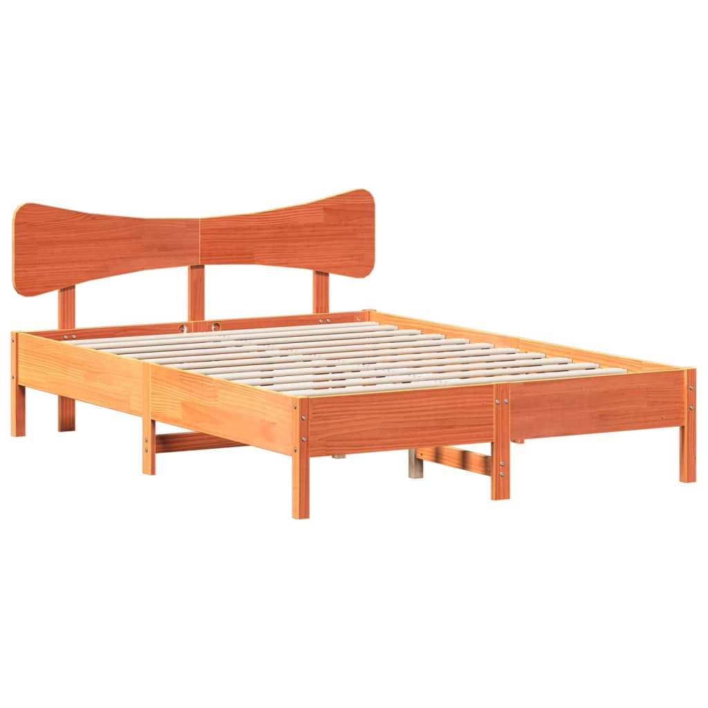 Cama sem colchão 150x200 cm madeira pinho maciça castanho-mel