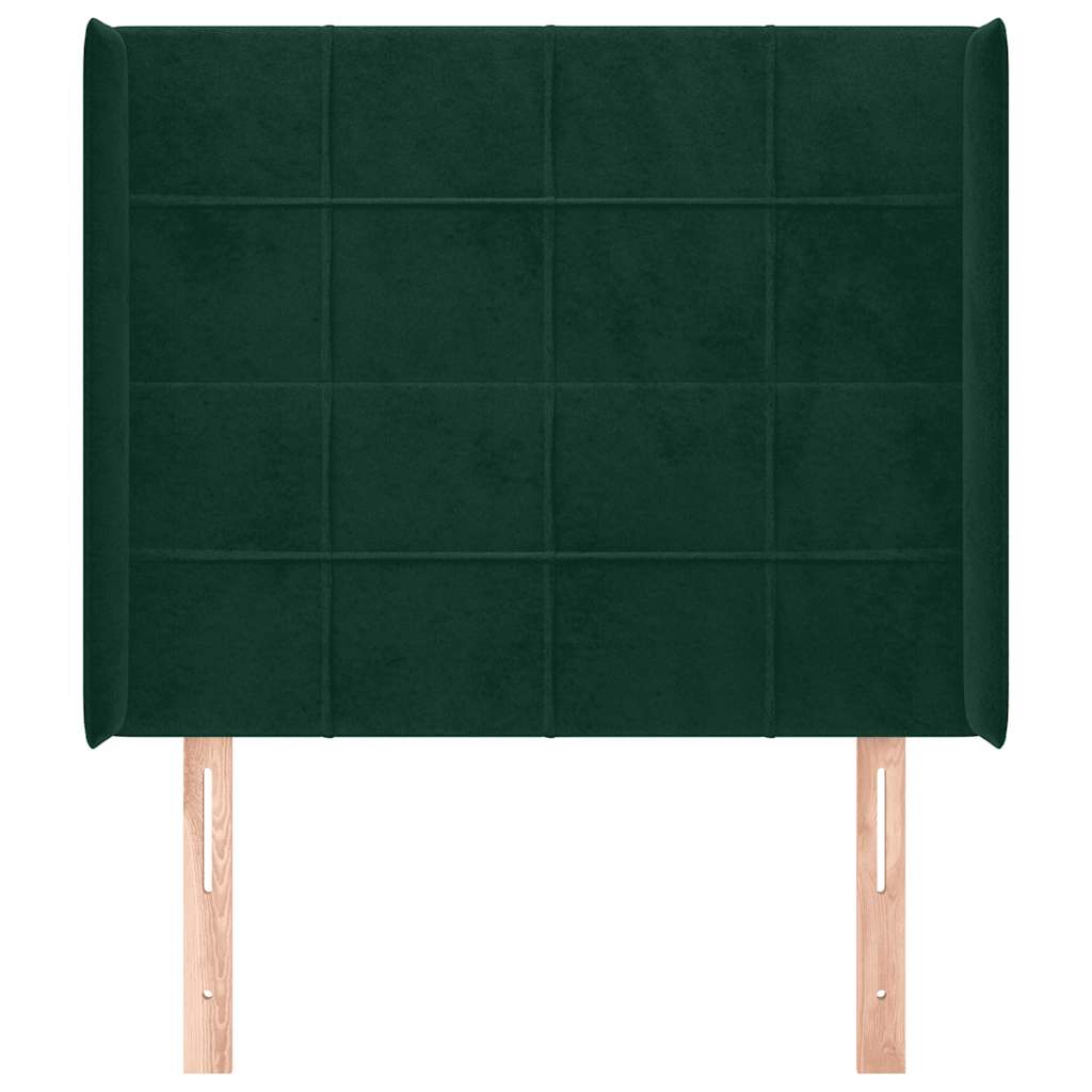Cabeceira cama c/ abas veludo 93x16x118/128 cm verde-escuro