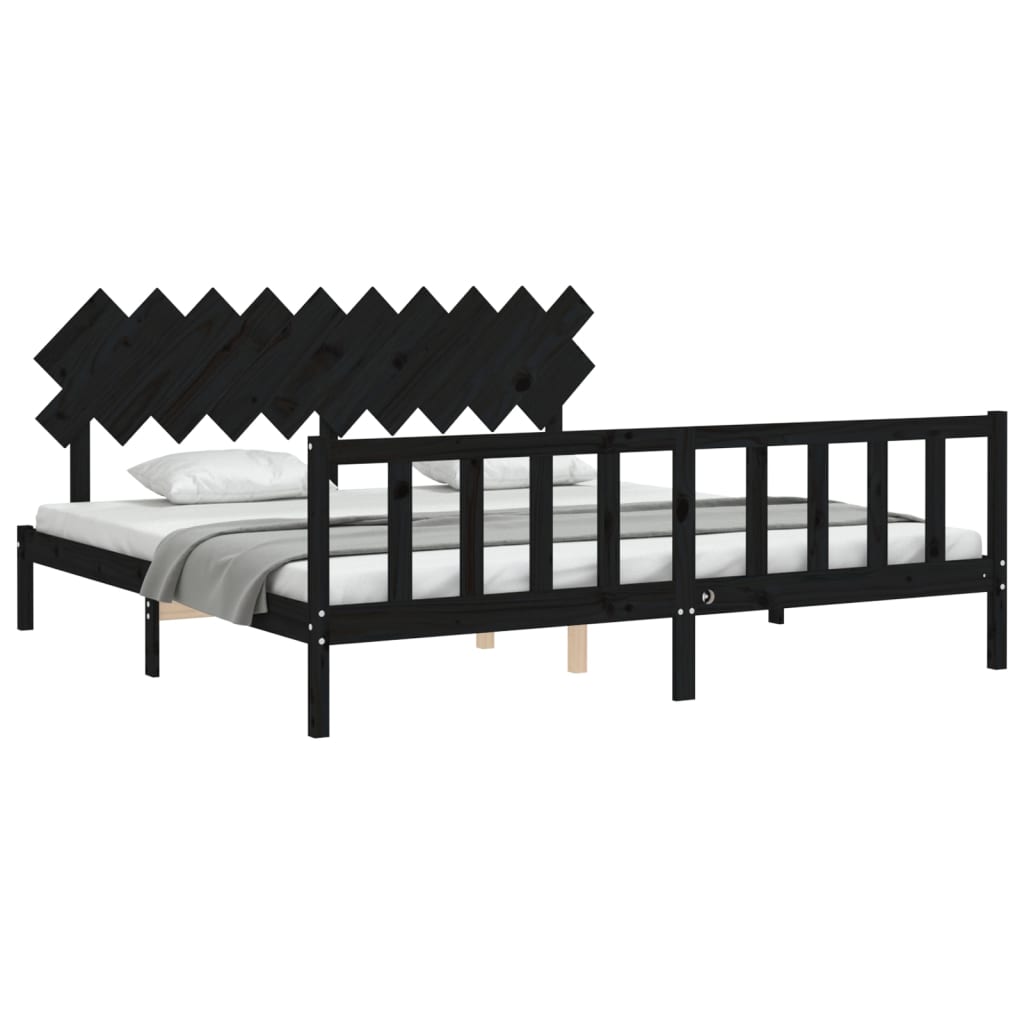 Estrutura de cama com cabeceira 200x200 cm madeira maciça preto