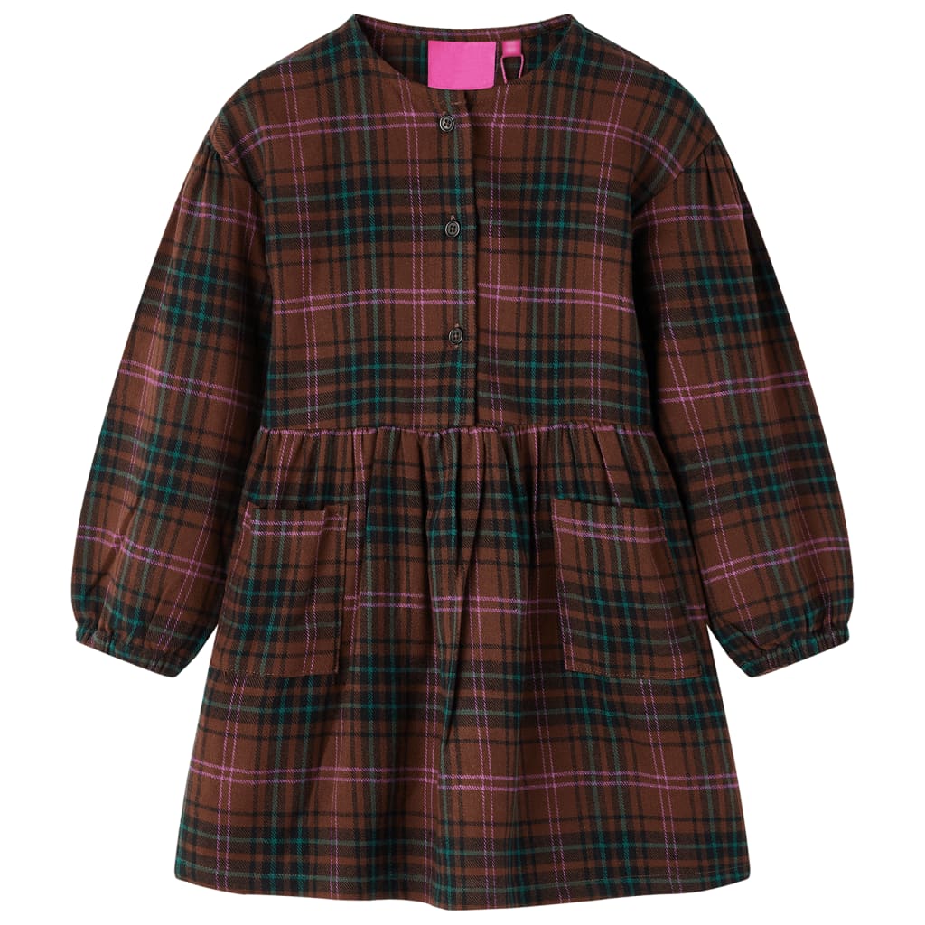 Vestido de criança com mangas compridas cor conhaque 128