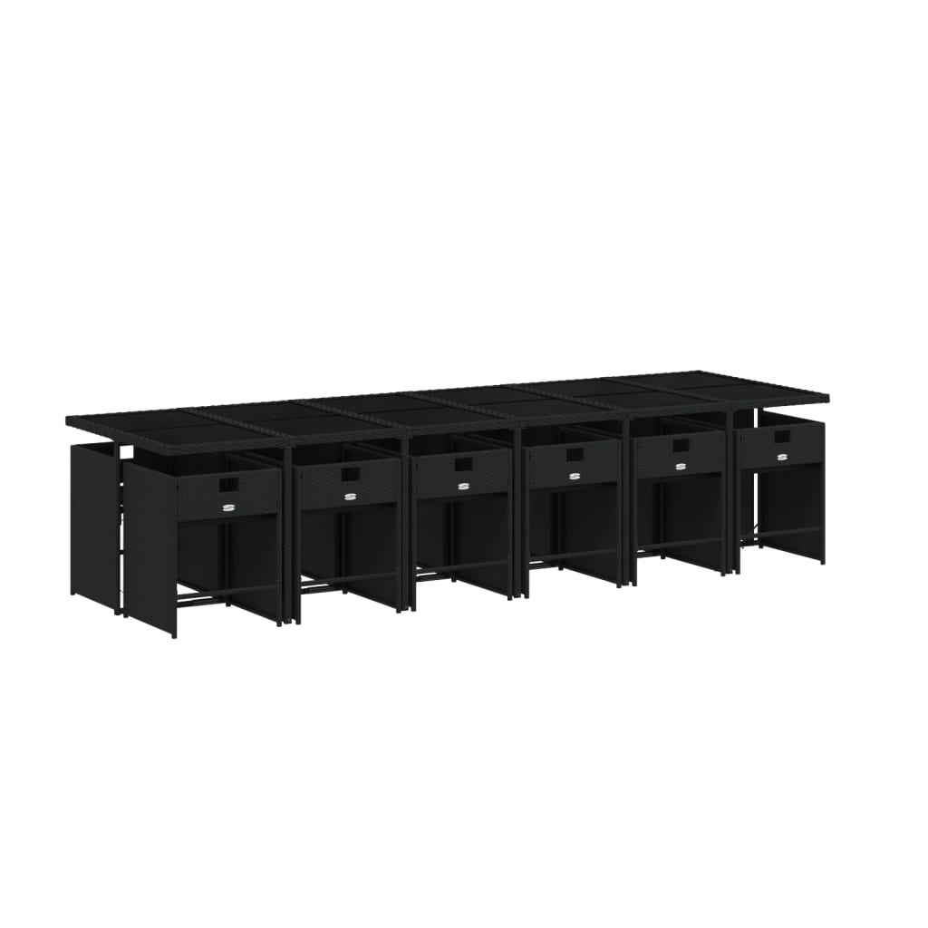 13 Pcs conjunto de jantar p/jardim com almofadões vime PE preto