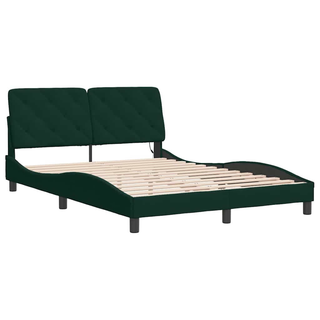 Estrutura de cama com LED sem colchão 120x200 cm veludo verde-escuro