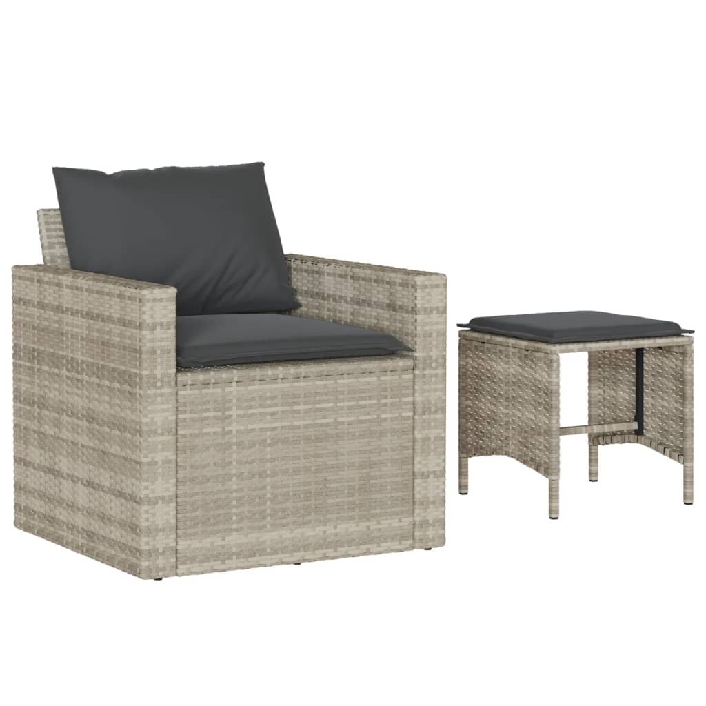 4 Pcs conj. sofás jardim c/ almofadões vime PE cinzento-claro