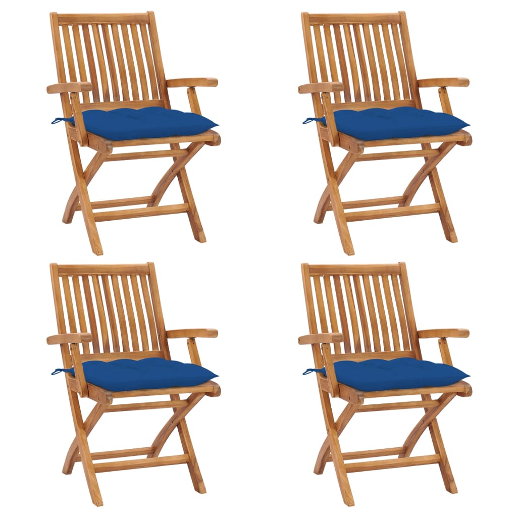 Cadeiras de jardim dobráveis c/ almofadões 4 pcs teca maciça