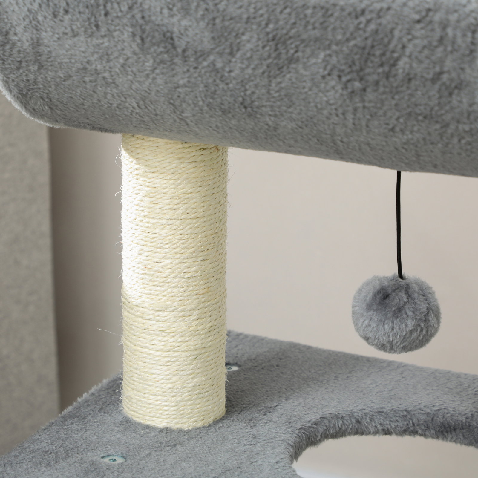 Arranhador para gatos altura 76 cm com 4 postes de arranhar cama plataforma em u almofada para arranhar cinzento