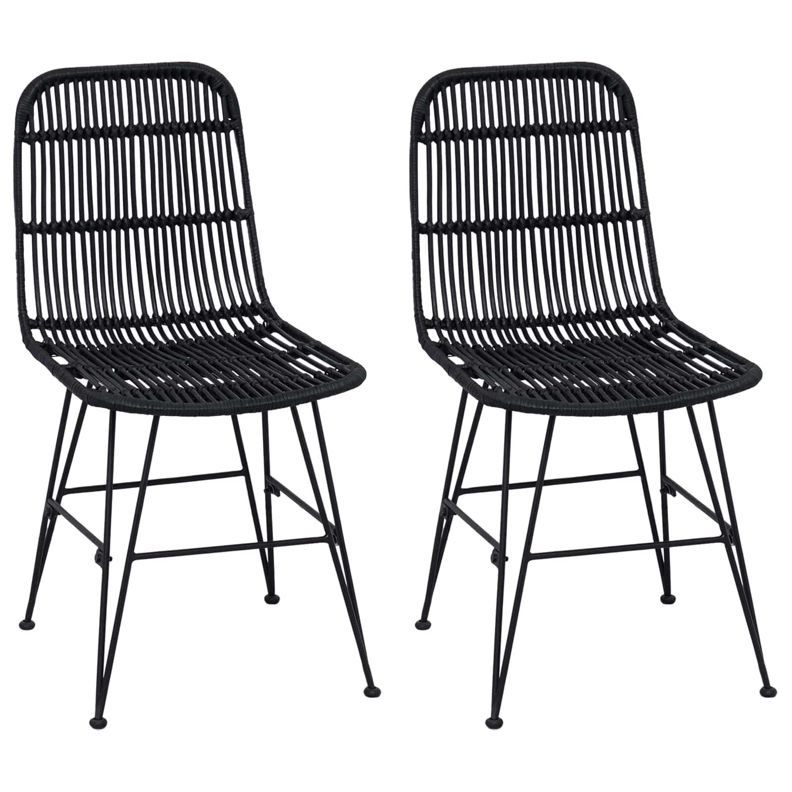 Cadeira de jantar 2 unid. rattan e aço preto 41 x 55 x 85 cm