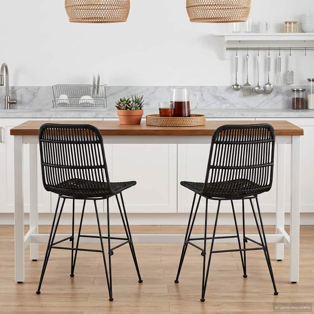 Cadeira de jantar 2 unid. rattan e aço preto 41 x 55 x 85 cm