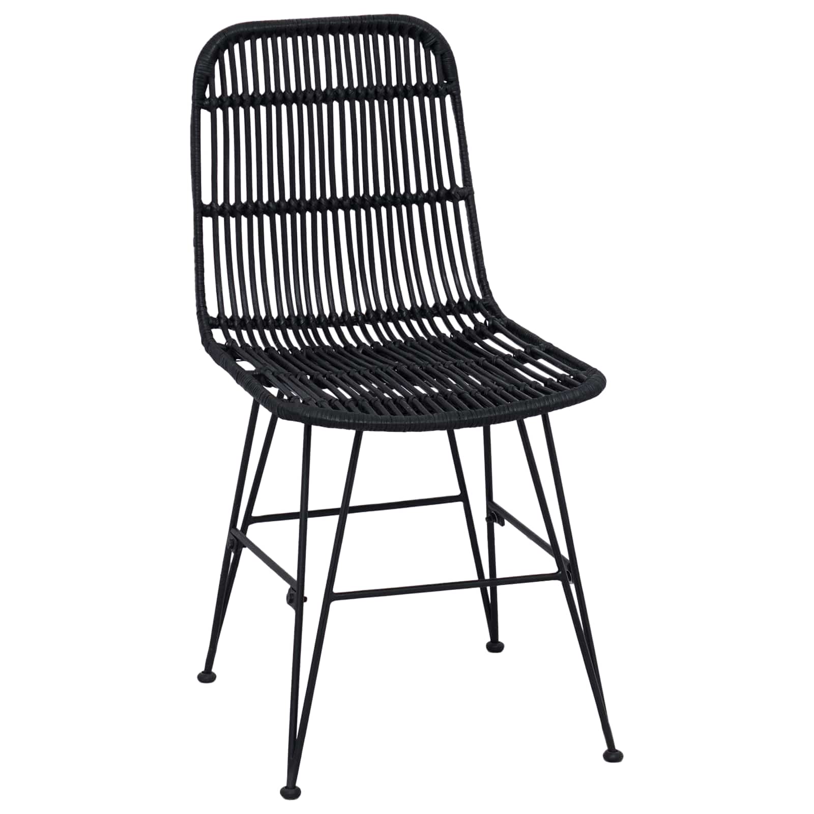 Cadeira de jantar 2 unid. rattan e aço preto 41 x 55 x 85 cm