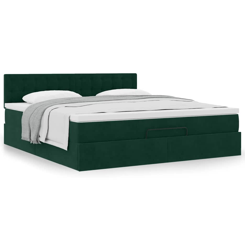Estrutura de cama otomana com colchão 180x200 cm verde escuro