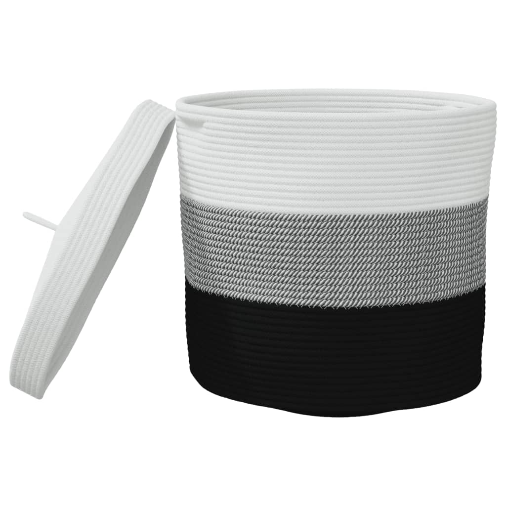 Cesto de arrumação com tampa ø40x35 cm algodão branco e preto