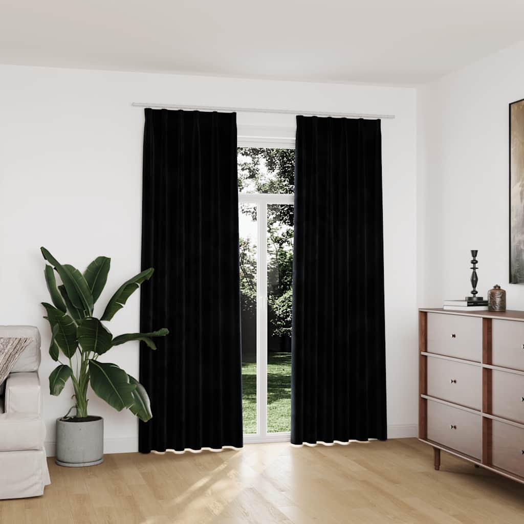 Cortinas blackout com ganchos 2 pcs 140x225 cm veludo preto