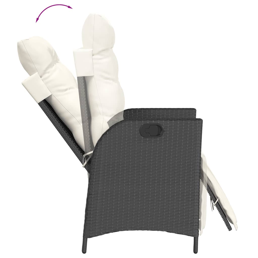 3 Pcs conjunto de jantar p/ jardim c/ almofadões vime PE preto