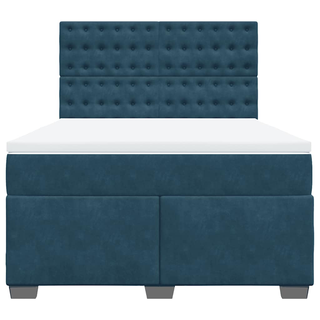 Cama boxspring com colchão 140x190 cm veludo azul