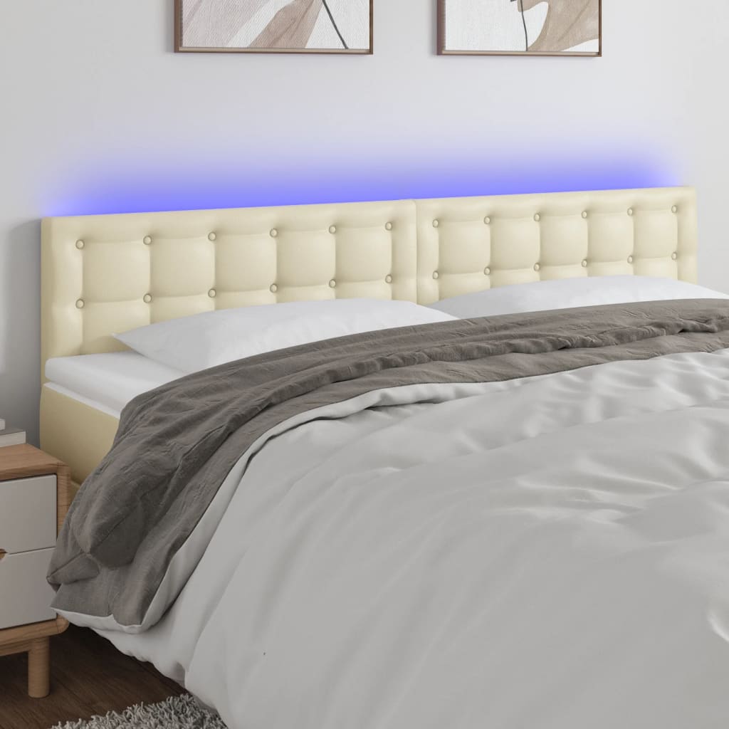 Cabeceira de cama c/ LED 160x5x78/88 cm couro artificial creme