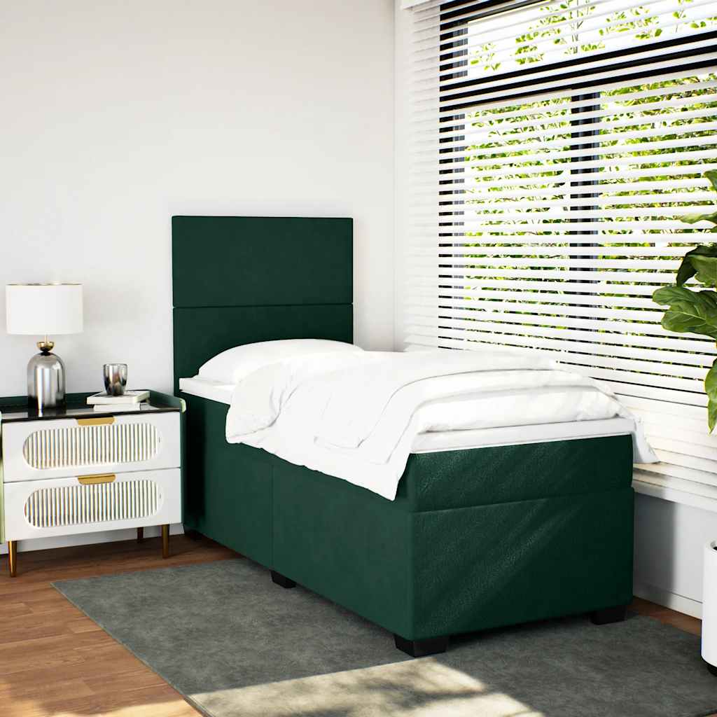 Cama com molas/colchão 90x200 cm veludo verde-escuro