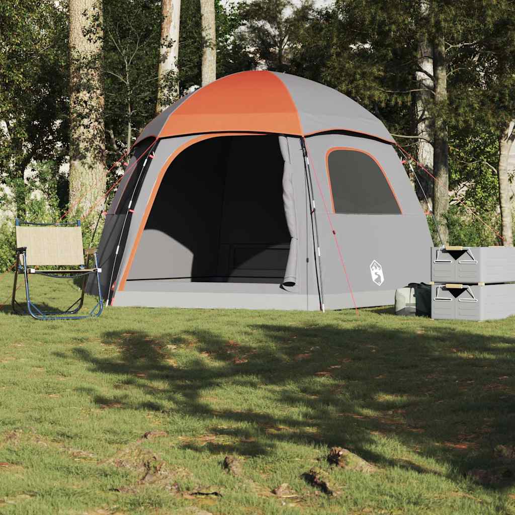 Tenda familiar estilo igloo 6 pessoas imperm. cinza/laranja