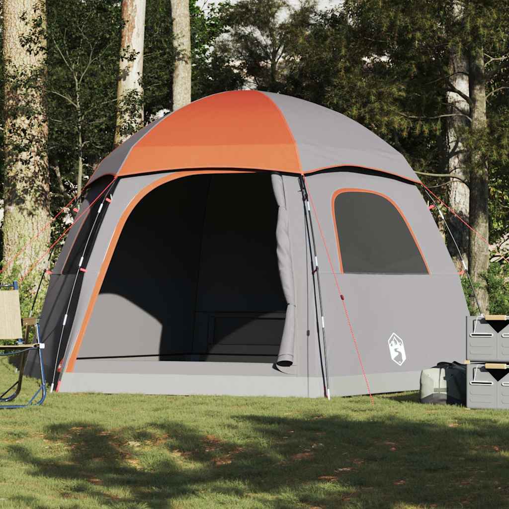 Tenda familiar estilo igloo 6 pessoas imperm. cinza/laranja