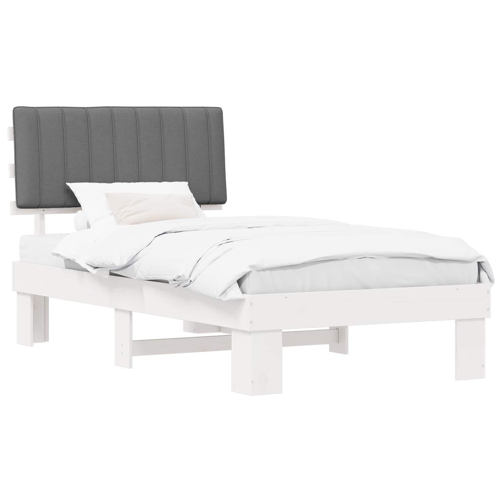 Estrutura de cama com cabeceira estofada cinzento-claro
