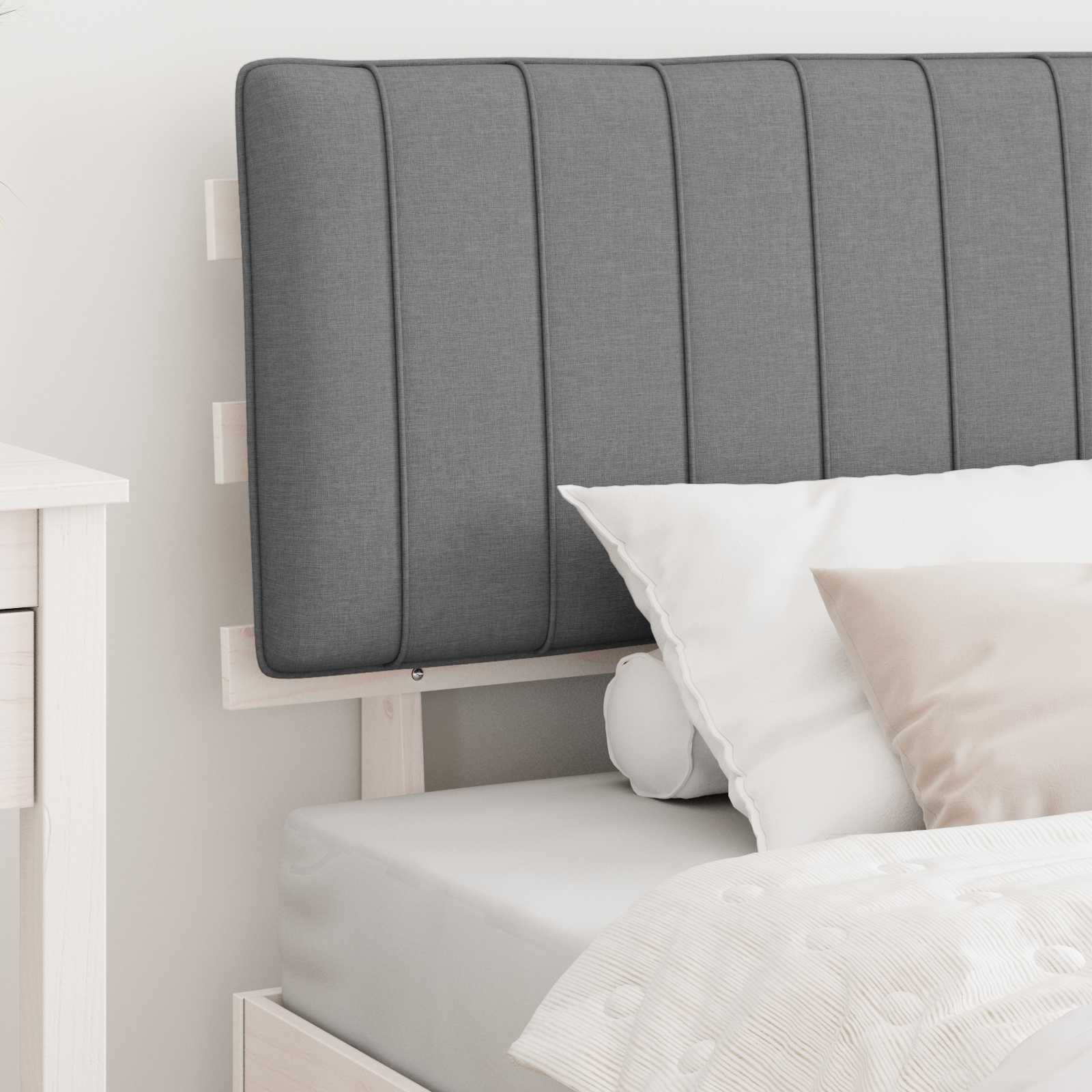Estrutura de cama com cabeceira estofada cinzento-claro