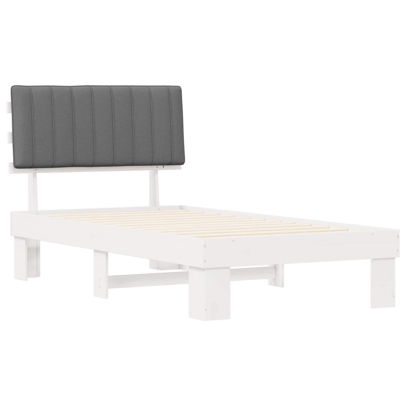 Estrutura de cama com cabeceira estofada cinzento-claro
