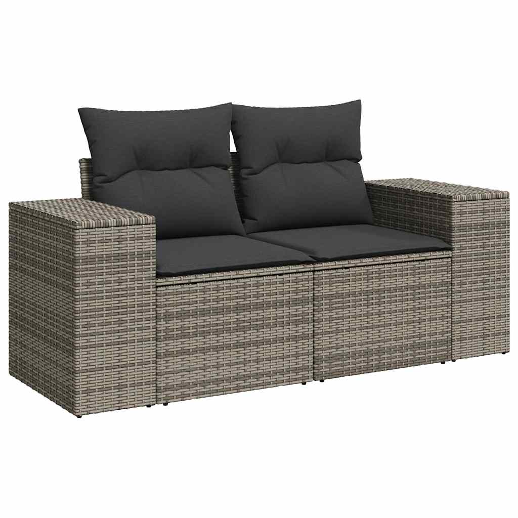 6 Pcs conjunto sofás de jardim com almofadões vime cinzento