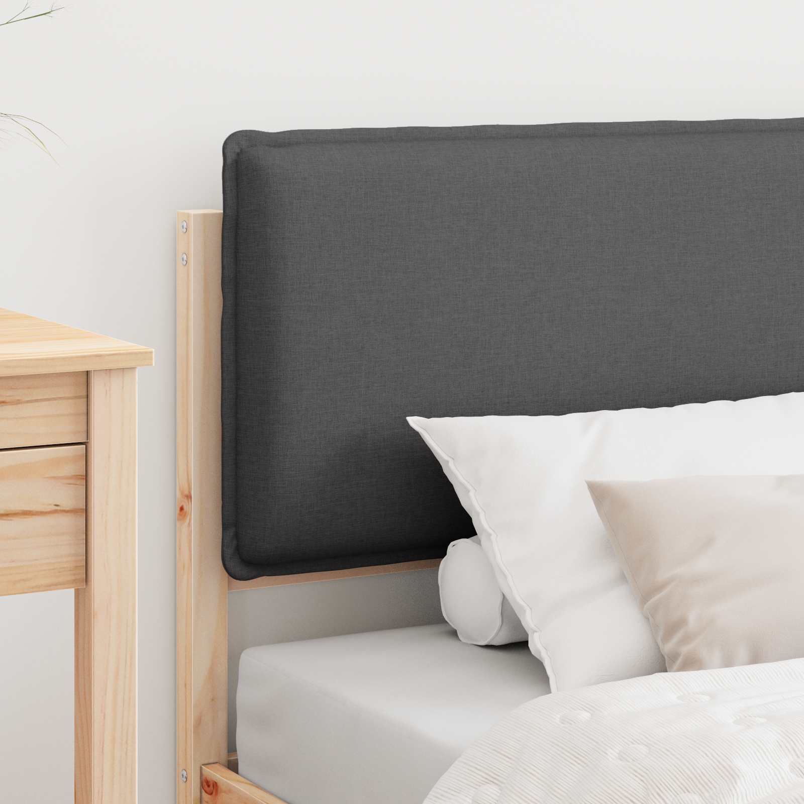 Estrutura de cama com cabeceira estofada cinza escuro
