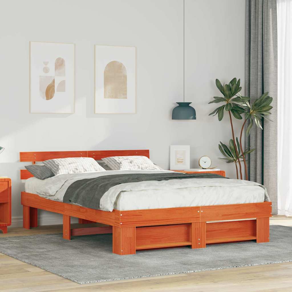 Estrutura da cama com cabeceira marrom cera 140 x 200 cm