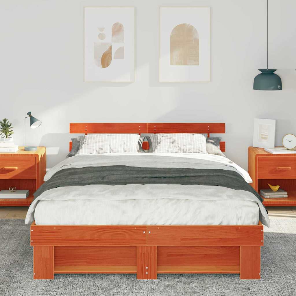 Estrutura da cama com cabeceira marrom cera 140 x 200 cm