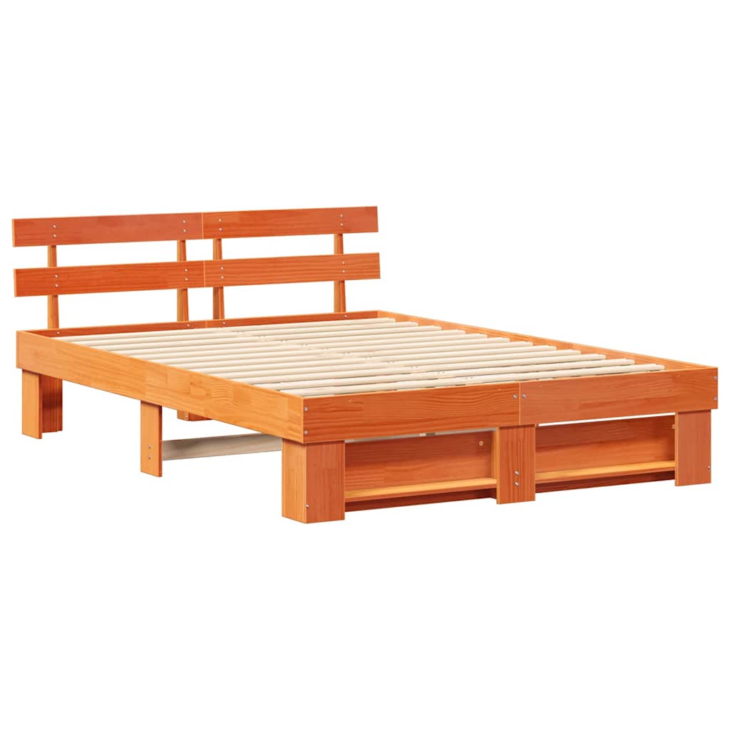 Estrutura da cama com cabeceira marrom cera 140 x 200 cm