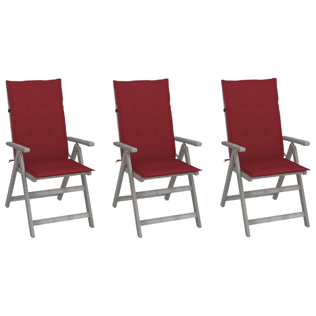Cadeiras jardim reclináveis c/ almofadões 3 pcs acácia maciça