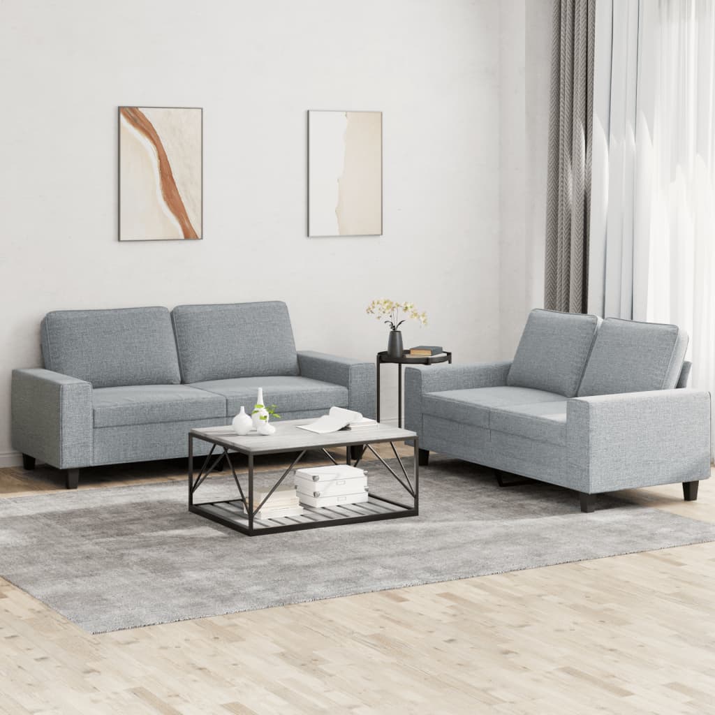 2 Pcs conjunto de sofás tecido cinzento-claro