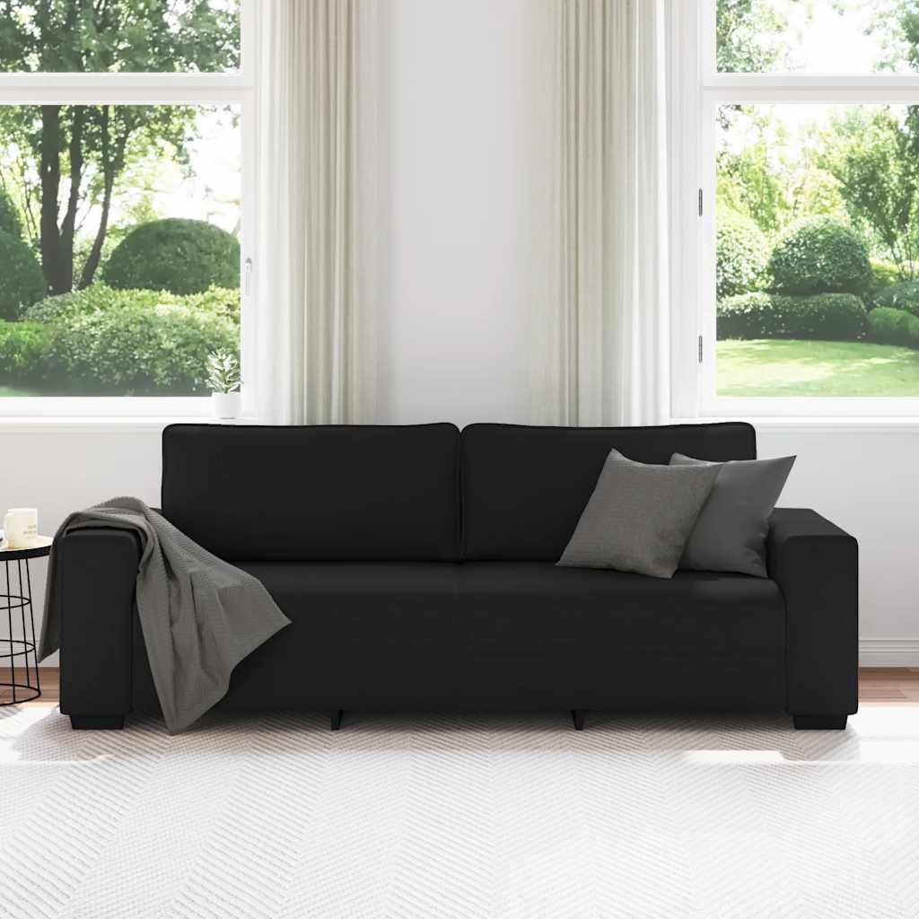 Sofá de 3 lugares tecido 220x77x82 cm preto
