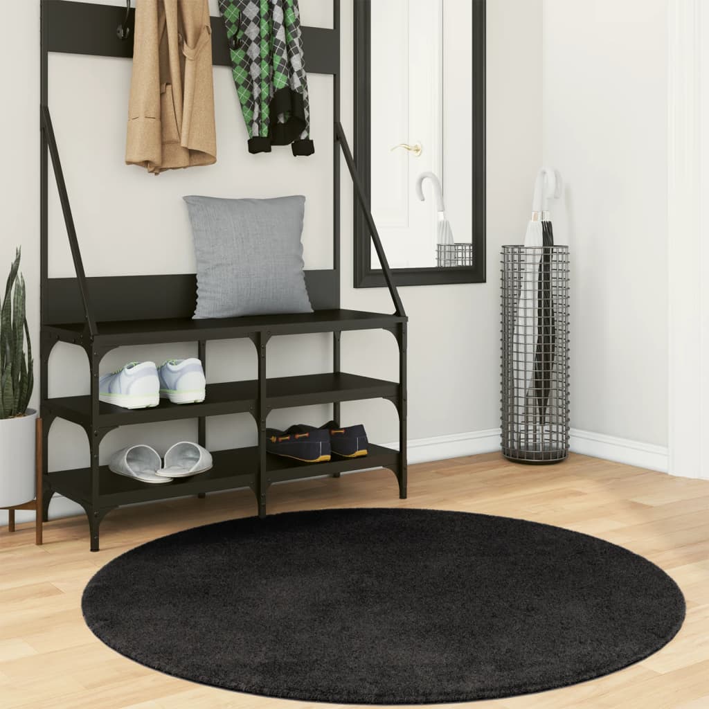 Tapete pelo curto macio e lavável huarte ø 120 cm preto