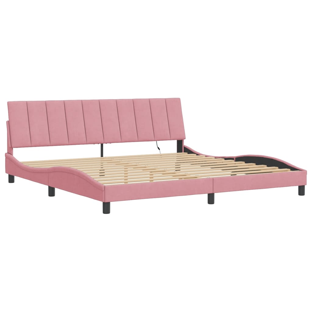 Estrutura de cama com LED sem colchão hanko 200x200 cm veludo rosa
