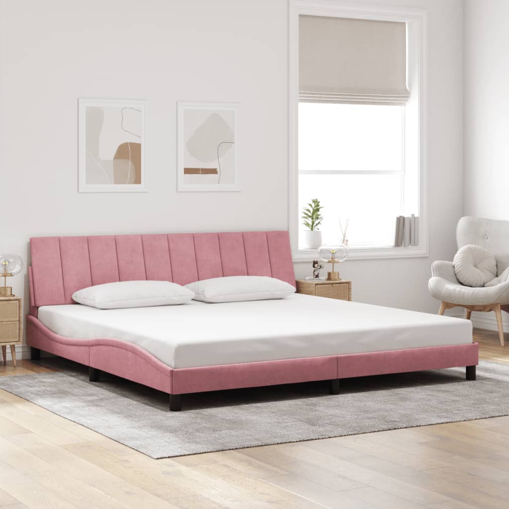 Estrutura de cama com LED sem colchão hanko 200x200 cm veludo rosa