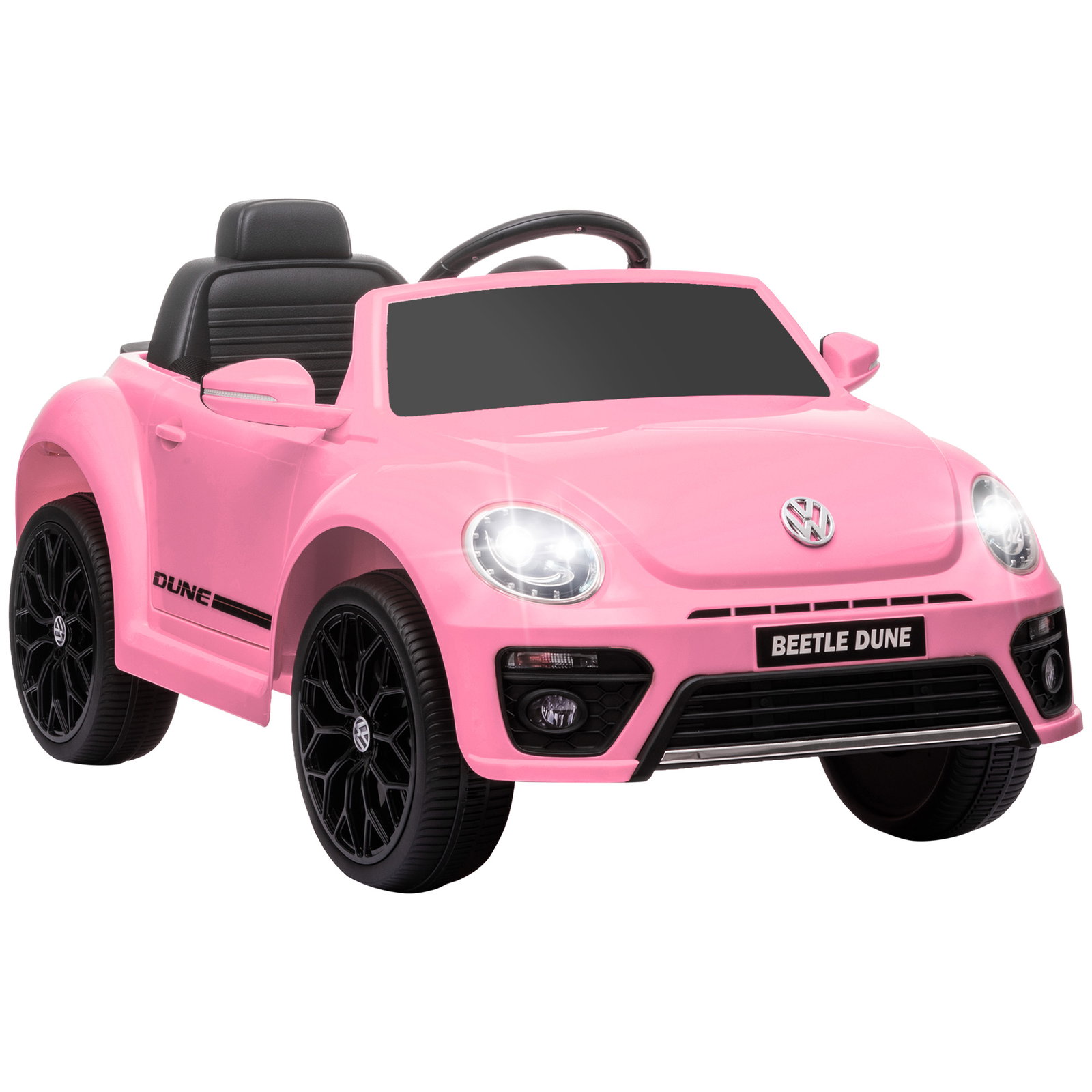 Carro elétrico para crianças carro elétrico infantil volkswagen beetle com bateria 12v faróis buzina e música 97x56,5x46 cm rosa