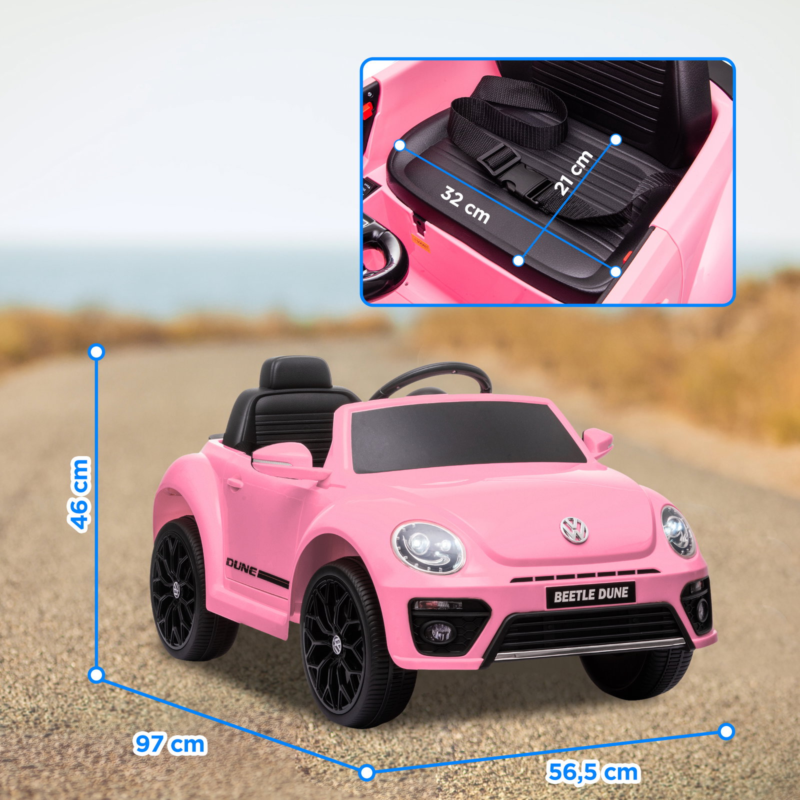 Carro elétrico para crianças carro elétrico infantil volkswagen beetle com bateria 12v faróis buzina e música 97x56,5x46 cm rosa