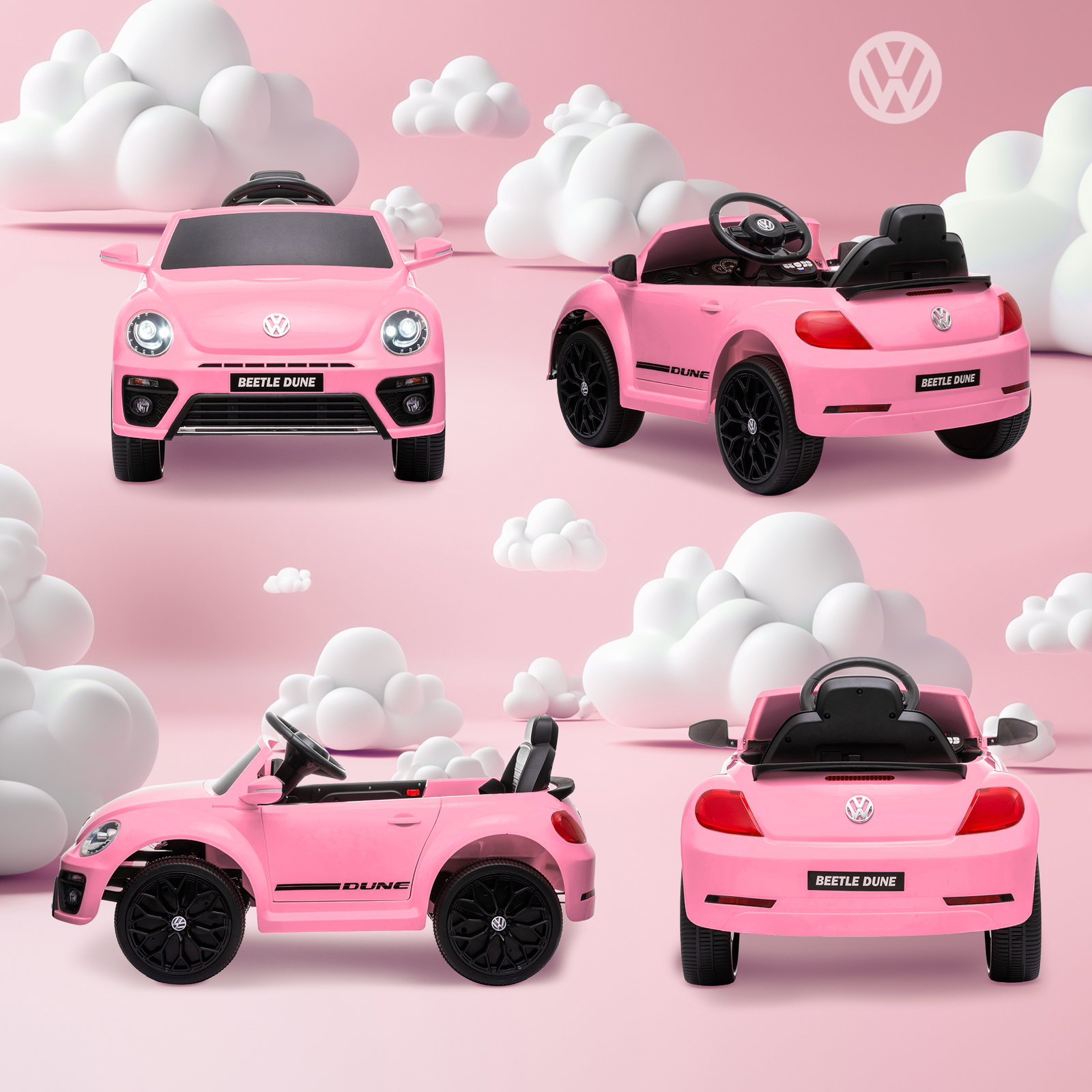 Carro elétrico para crianças carro elétrico infantil volkswagen beetle com bateria 12v faróis buzina e música 97x56,5x46 cm rosa