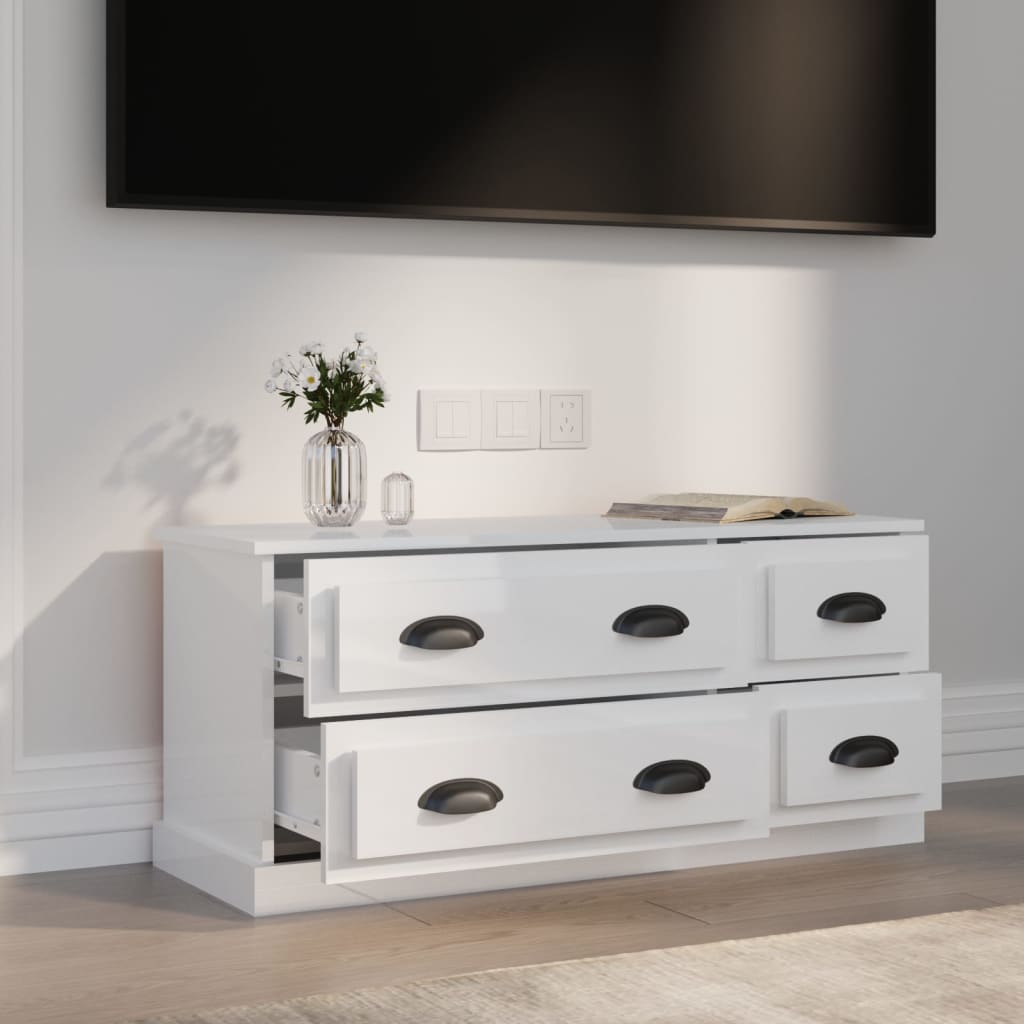 Móvel de TV 100x35,5x45 cm derivados madeira branco brilhante