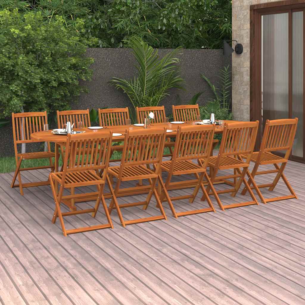 11 Pcs conjunto de jantar para jardim 280x90x75cm acácia maciça