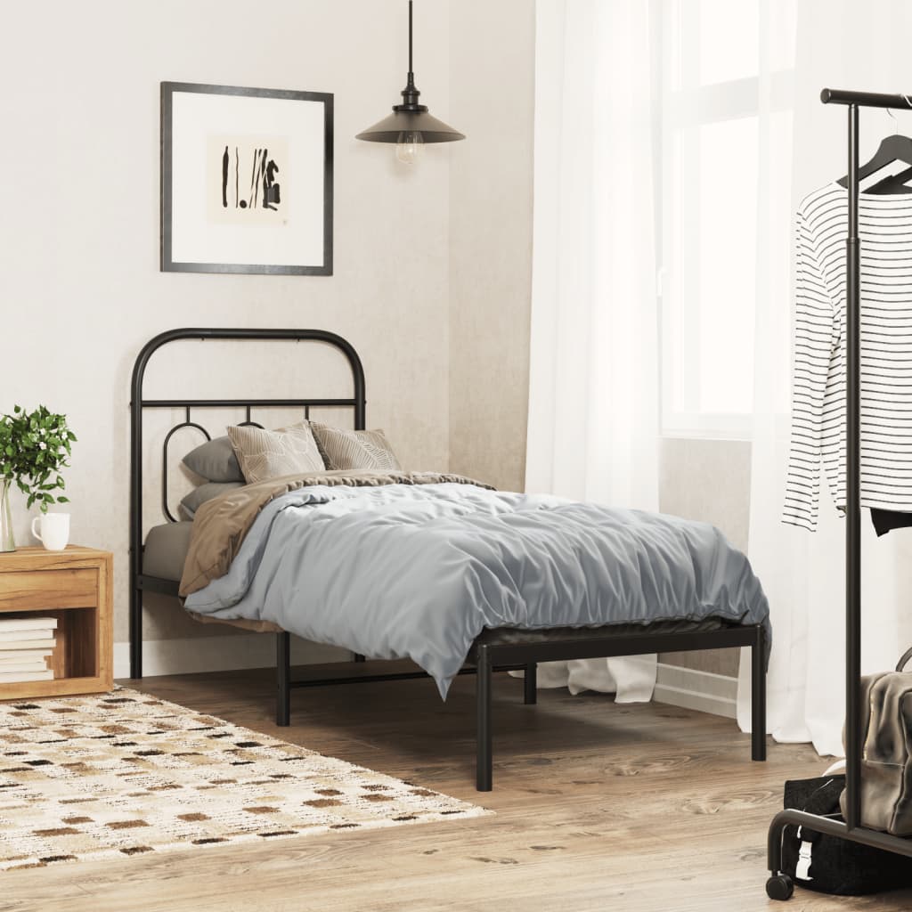 Estrutura de cama metal s/ colchão c/ cabeceira 75x190 cm preto