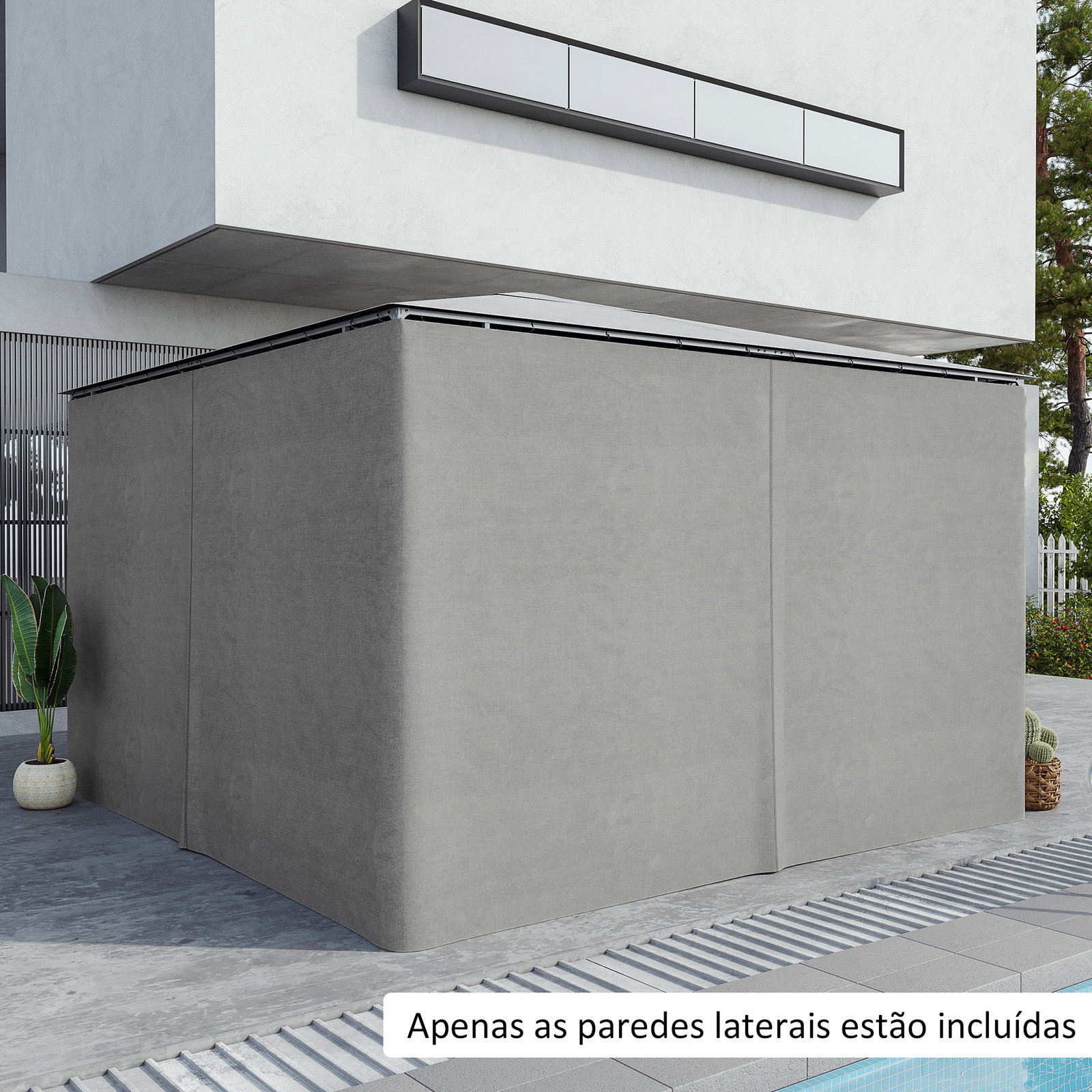 4 Paredes Laterais para Tenda 352x205 cm Laterais para Tenda Universal com Ganchos e Argola em C para Tenda Cinza Claro