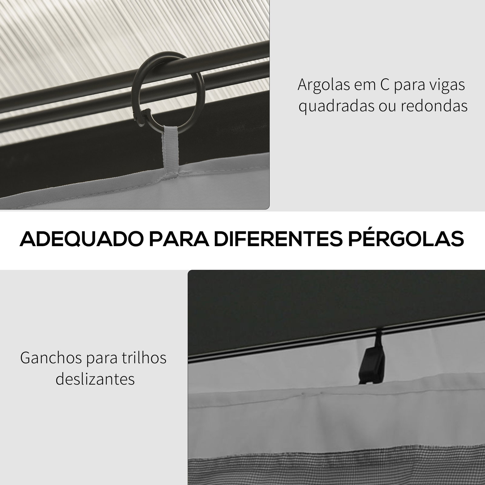 4 Paredes Laterais para Tenda 352x205 cm Laterais para Tenda Universal com Ganchos e Argola em C para Tenda Cinza Claro