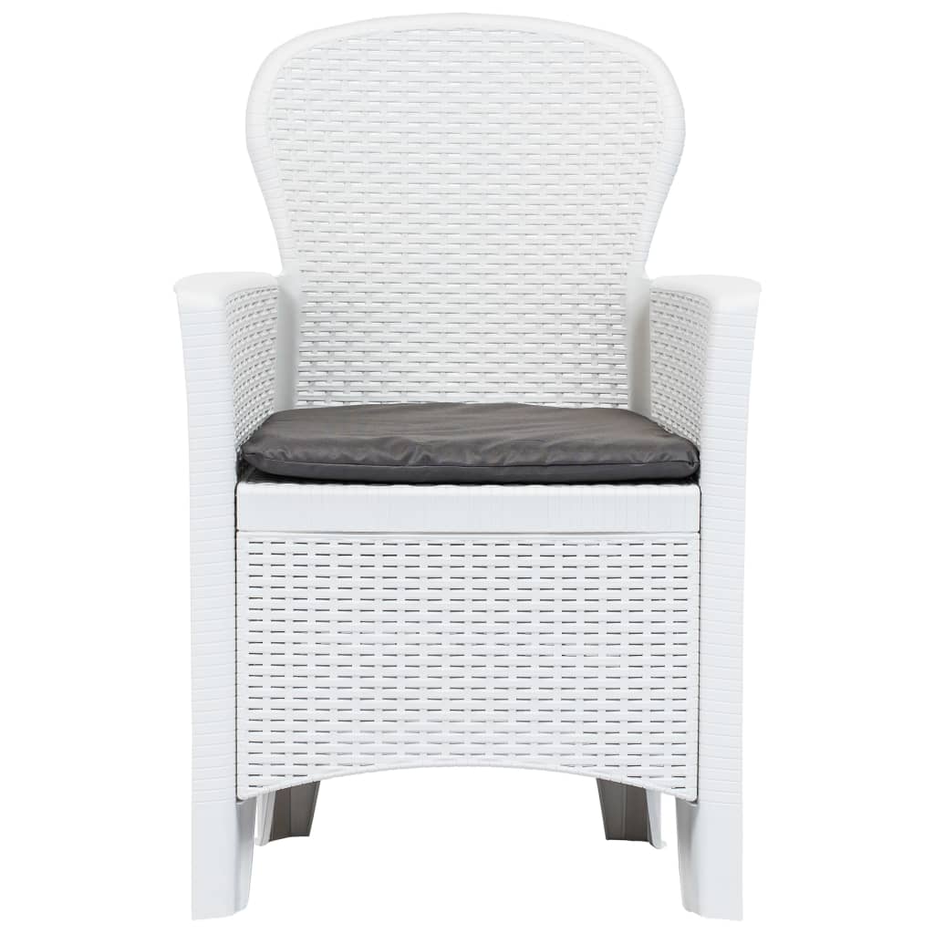 Conj. jantar p/ exterior 7 pcs plástico branco aspeto de vime