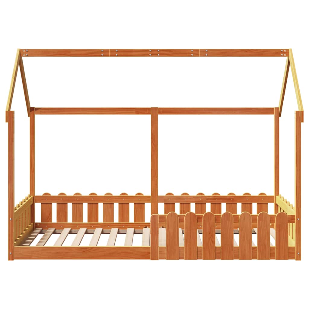 Cama infantil formato casa 90x190 cm pinho maciço castanho-mel