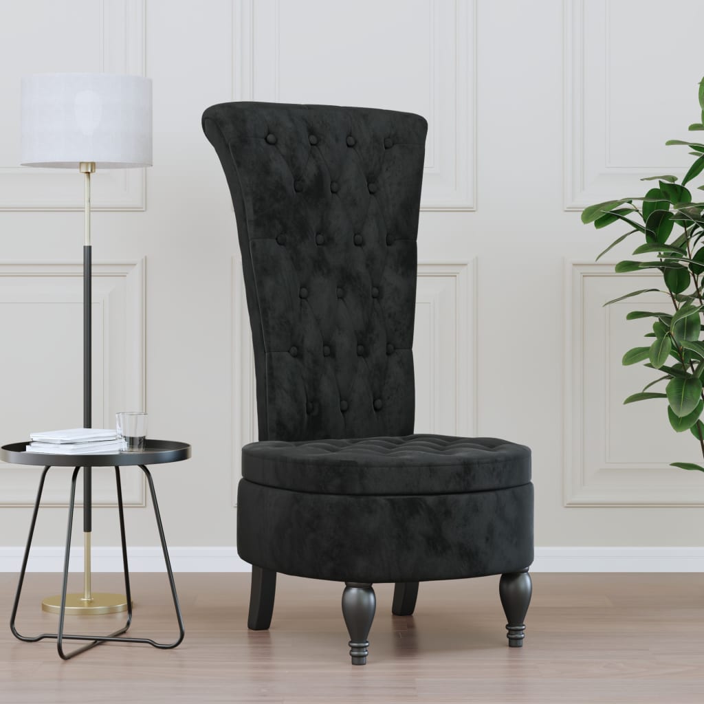 Cadeirão com encosto alto veludo preto design de botões