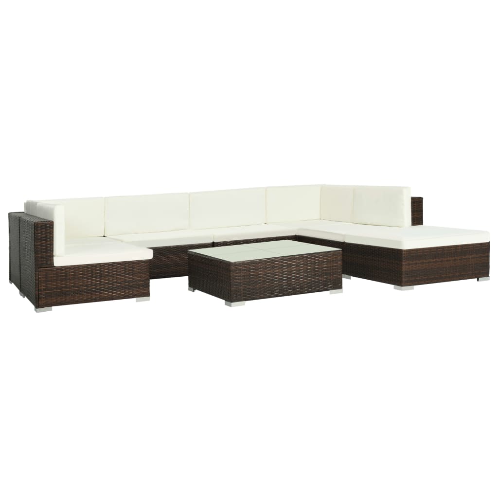 8 Pcs conjunto lounge jardim c/ almofadões vime PE castanho