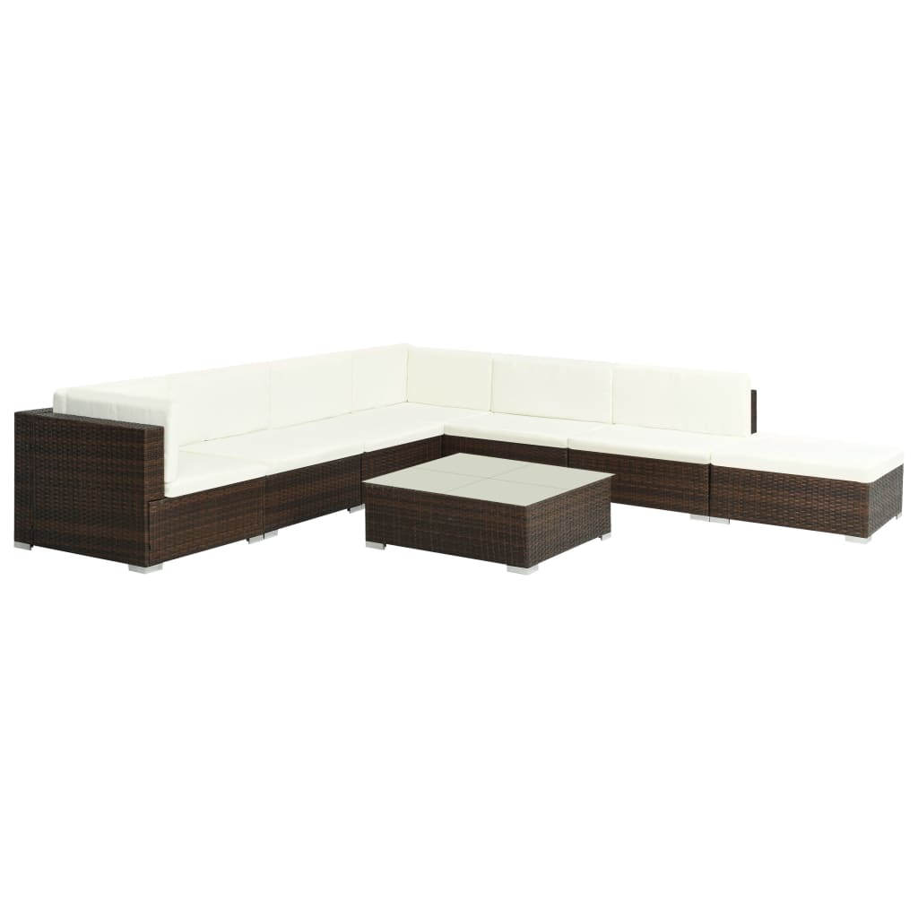 8 Pcs conjunto lounge jardim c/ almofadões vime PE castanho